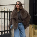OFTBUY High Street Luxury Big Fur Collar Faux Fox Fur Jacket Female Overcoats Winter Clothes New Fashion Gradient Fluffy Fur Coat Women