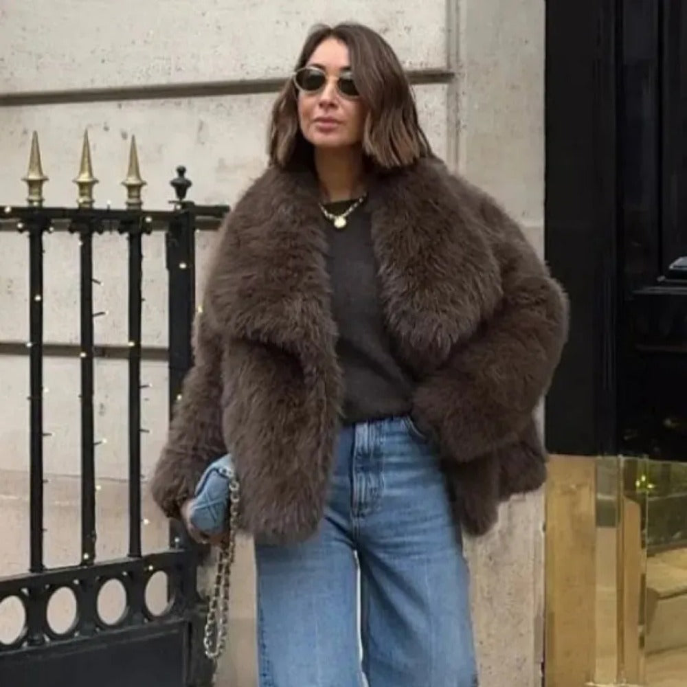 OFTBUY High Street Luxury Big Fur Collar Faux Fox Fur Jacket Female Overcoats Winter Clothes New Fashion Gradient Fluffy Fur Coat Women