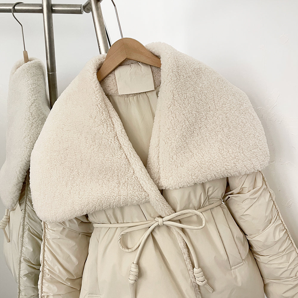 OFTBUY New Autumn Winter Clothes Women Luxury Big Collar White Duck Down Coat Female Lapel Sashes Thick Warm Puffer Jacket