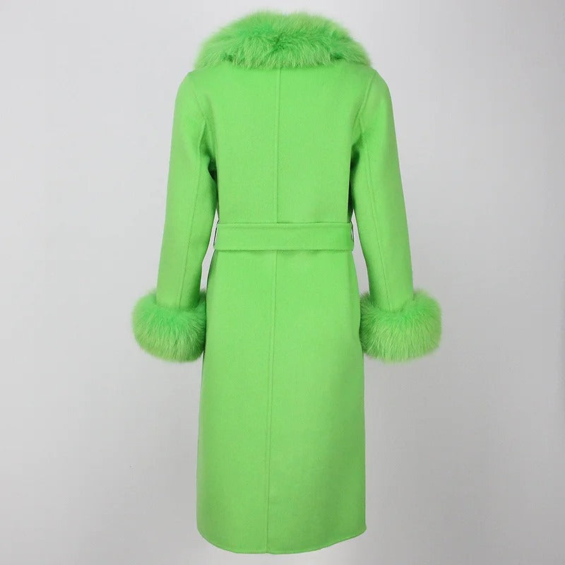 OFTBUY Winter Jacket Women Long Natural Wool Blends Cashmere Real Fur Coat Double Breasted Belt Warm Streetwear New Fashion