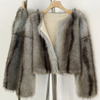 OFTBUY Luxury Collarless Faux Fur Jacket - Chic Short Fluffy Vegan Fur Coat for Women