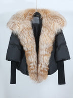 OFTUBY White Duck Down Jacket Winter Women Warm Loose Coat Natural Real Fox Fur Collar Thick Luxury Outerwear New Fashion