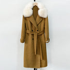 OFTBUY Natural Real Fox Fur Collar Women New Autumn Winter Loose Cashmere Wool Blends Coat Long Woolen Jacket Outerwear