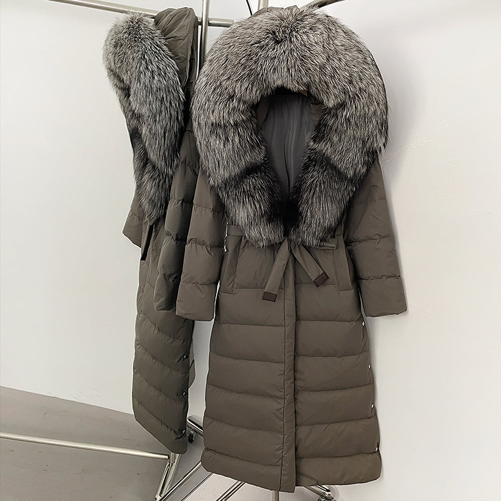 OFTBUY Hooded Winter White Duck Down Coat Large Real Fox Fur Collar X-Long Puffer Jacket Women Thick Female Parkas With Belt
