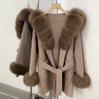 OFTBUY Real Fox Fur Wool Coat Hooded Natural Fur Collar and Cuffs New Autumn Winter Clothes Women Cashmere Woolen Jacket Lady