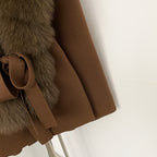 OFTBUY New Women's Knit Cardigan with Oversized Real Fox Fur Collar Belt Luxury Warm Winter Outerwear Sweater Jacket Female