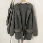 OFTBUY Elegant Cardigan Sweater New Women's Knit Coat with Real Fox Fur Loose Fit Pockets Warm Winter Fashion Cardigan Female