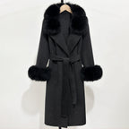OFTBUY Belted Warm Winter Elegant Fashion Outerwear New Women's Double-Faced Wool Coat with Real Fox Fur Collar and Cuffs