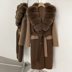 OFTBUY New Fashion Fur Cuff Winter Clothes Women Real Fox Fur Collar Woolen Coat Female Warm Double-faced Cashmere Wool Jacket