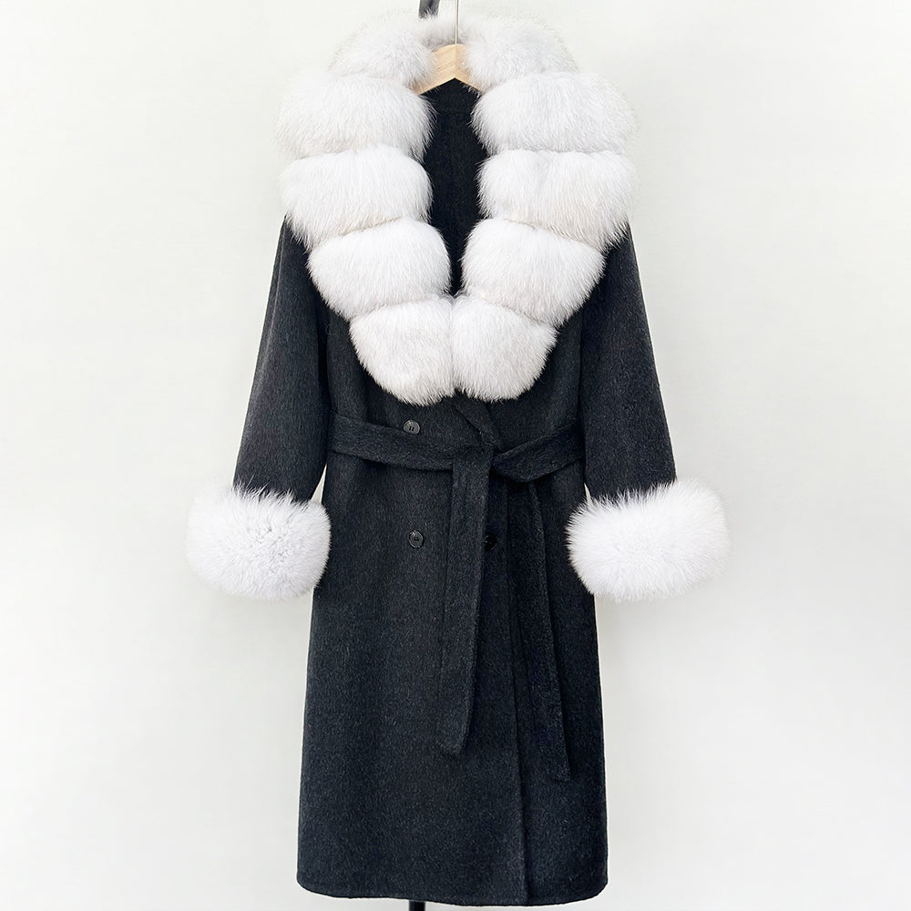 OFTBUY Wholesale New Autumn Winter Clothes Long Natural Woolen Coat Women Fashion Warm 100% Wool Real Fox Fur Jacket Overcoat