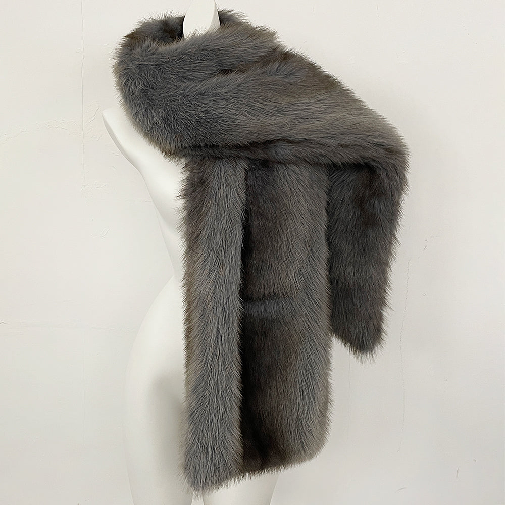 OFTBUY Luxury Long-Line Faux Fur Gilet - Premium Vegan Fox Fur Sleeveless Overcoat with Oversized Shawl Collar