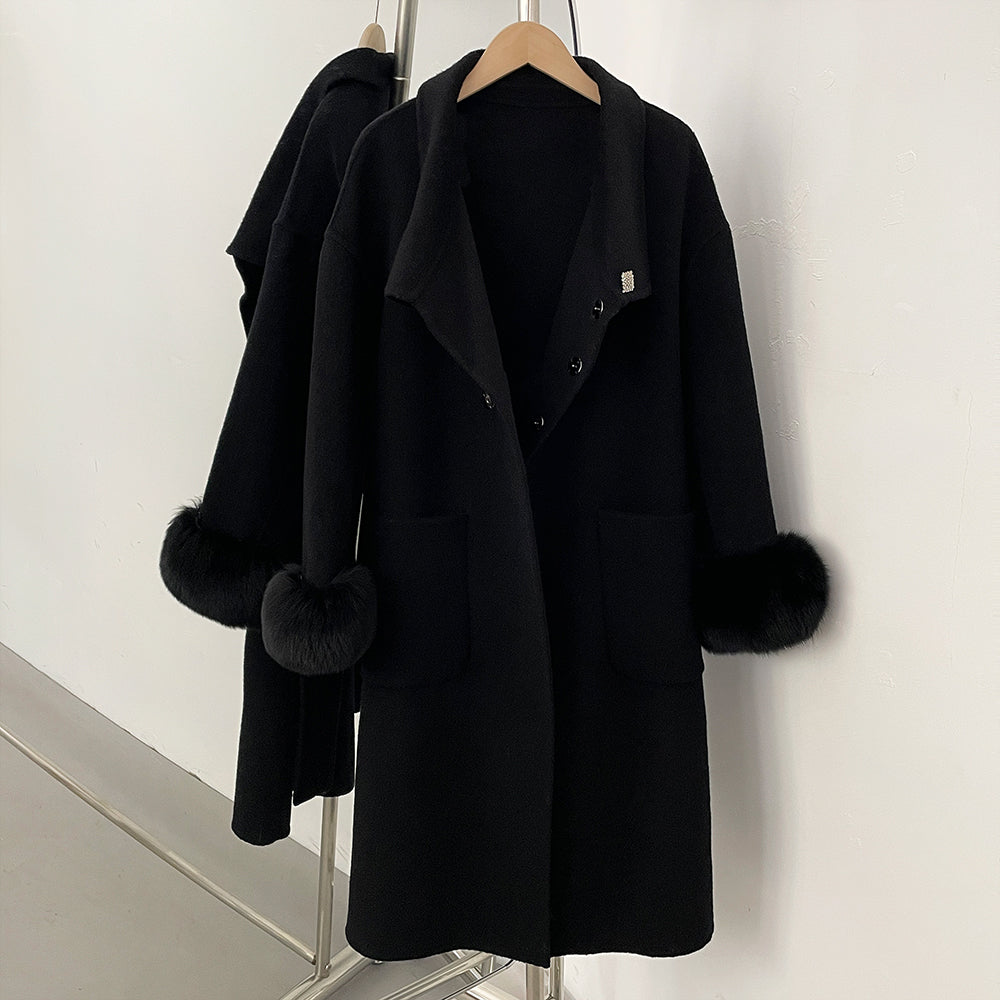 OFTBUY New Autumn Winter Top Clothes Women Fashion Warm Long Belt Wool Coat Female Natural Fox Fur Cashmere Woolen Jacket