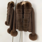 OFTBUY Women's Wool Coat with Real Fox Fur Trim Luxury Jacket with Fur Cuffs New Autumn Warm Winter Woolen Clothes Outerwear