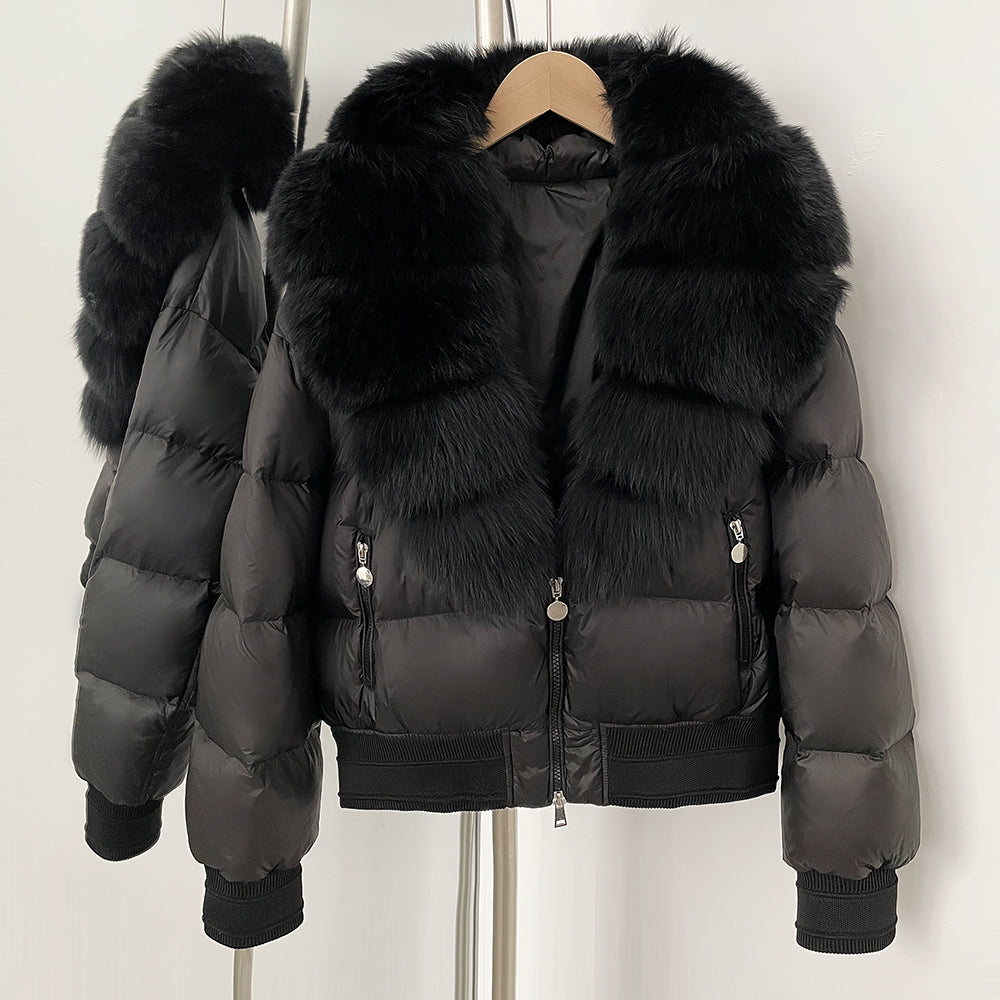 OFTBUY Real Fox Fur Collar Puffer Jacket Female New Winter Top Fluffy Clothing Thick Warm Natural Fur White Duck Down Coat Women