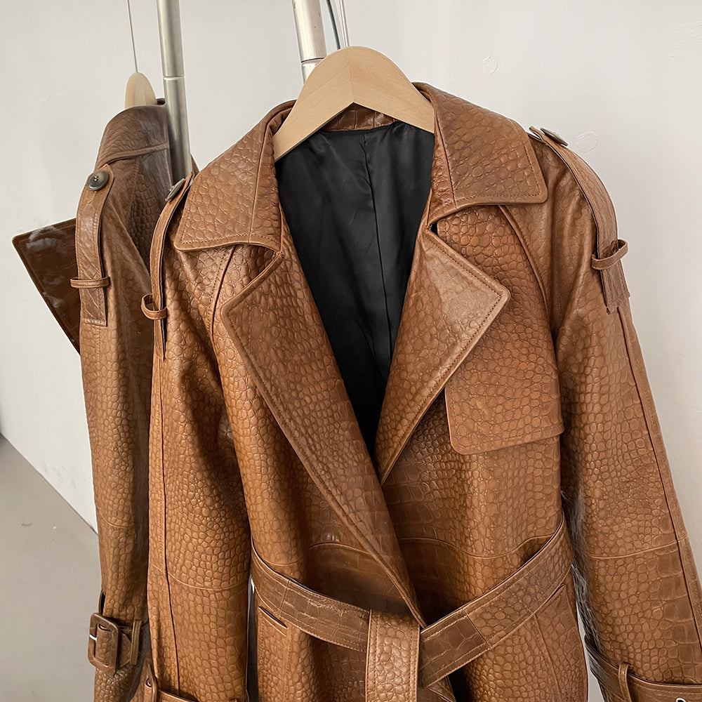 OFTBUY Hot Sales Fashion New Spring Autumn Real Leather Clothing Women's Long Belt Genuine Leather Jacket Female Black Coat