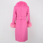OFTBUY Winter Jacket Women Long Natural Wool Blends Cashmere Real Fur Coat Double Breasted Belt Warm Streetwear New Fashion