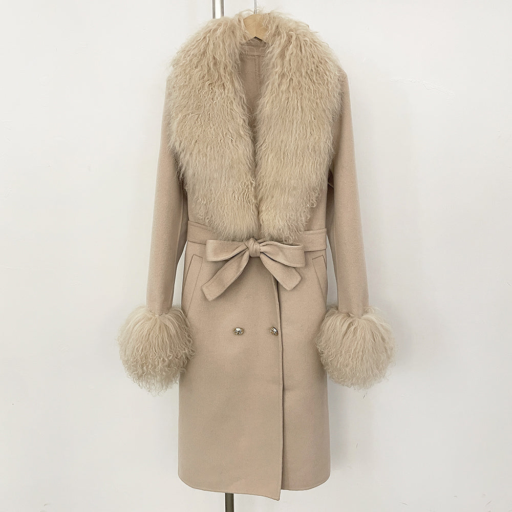 OFTBUY Fashion Natural Mongolia Sheep Fur Wool Jacket New Autumn Winter Clothes Women Lady Warm Long Real Fur Woolen Coat Female