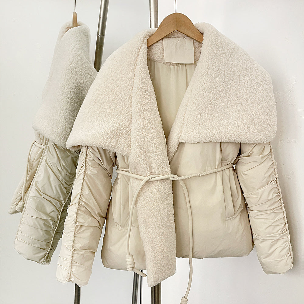 OFTBUY New Autumn Winter Clothes Women Luxury Big Collar White Duck Down Coat Female Lapel Sashes Thick Warm Puffer Jacket