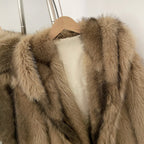 OFTBUY Luxury Hooded Faux Fur Jacket - Premium Vegan Silver Fox Style Cropped Winter Coat