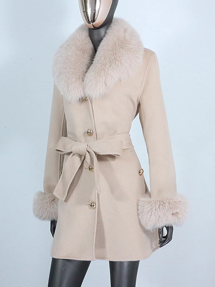 OFTBUY Double-sided Wool Coat Female New Autumn Winter Real Fox Fur Clothes Women Detachable Fur Cuffs Woolen Cashmere Jacket