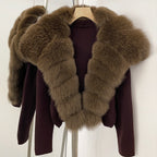 OFTBUY Women's Short Cardigan with Big Real Fox Fur Collar New Autumn Winter Knit Clothing Female Natural Fur Warm Sweater Lady