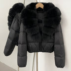 OFTBUY New Puffer Jacket Women with Large Natural Fox Fur Collar Short Fluffy Thick Parkas Female 90% White Duck Down Coat Lady