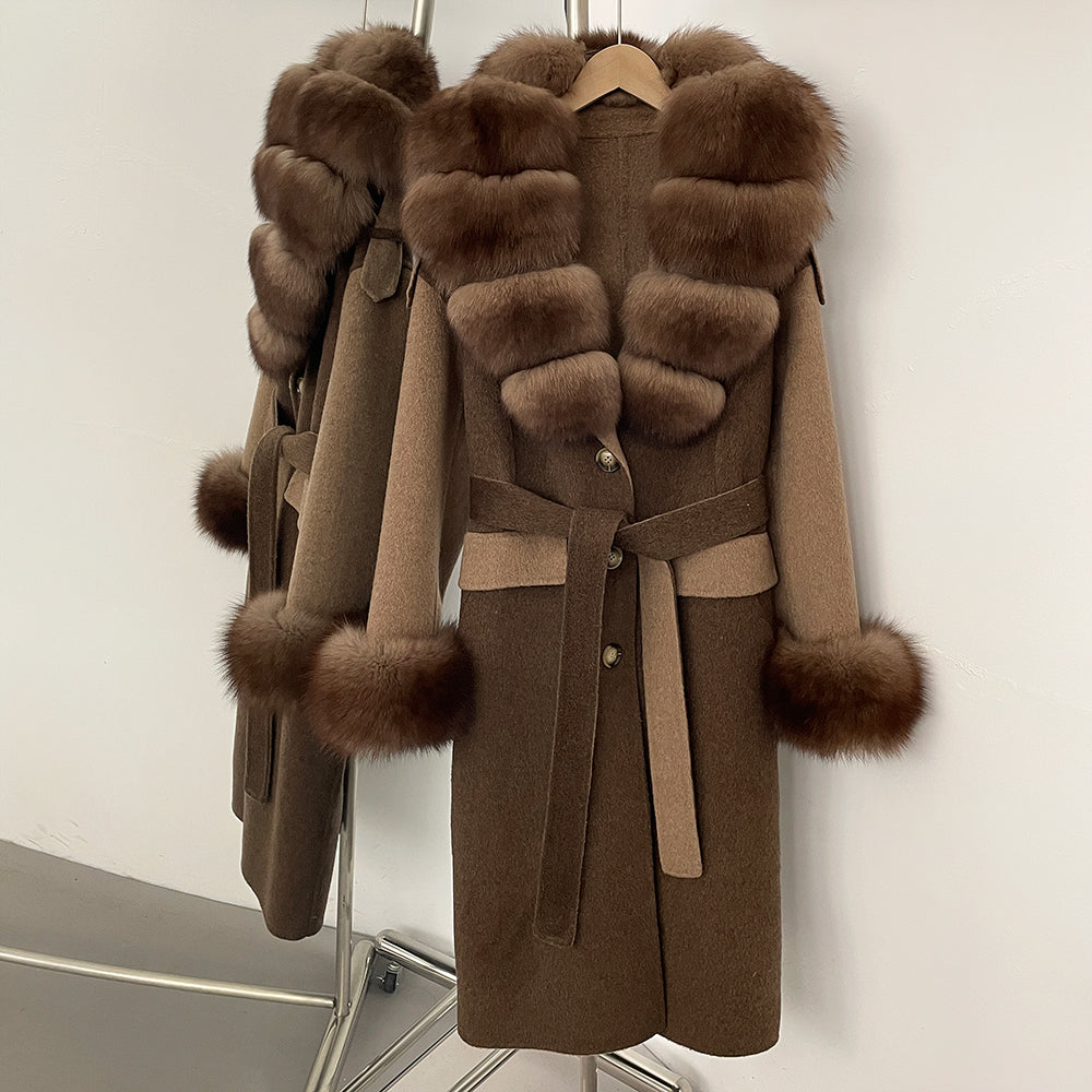 OFTBUY Patchwork Double-faced Cashmere Wool Jacket Real Fox Fur Collar Woolen Coat Female New Fashion Fur Winter Clothes Women