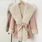 OFTBUY New Autumn Winter Belt Top Clothes Mid-length Real Fox Fur Woolen Coat Female Fashion Warm Natural Fur Wool Jacket Women