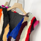 OFTBUY New Autumn Winter Luxury Outerwear Women's Multicolor Real Rex Rabbit Fur Vest Patchwork V-Neck Natural Fur Waistcoat