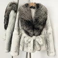 OFTBUY Fashion Thick Warm Real Rabbit Fur Coat Lady New Autumn Winter Top Clothes Women Long Sleeve Fox Fur Collar Fluffy Jacket