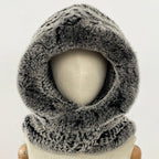 OFTBUY Thick Warm Windproof Natural Rabbit Fur Hat with Scarf Women New Winter Cute Cycling Cap Child Fluffy Rea Fur Neckerchief