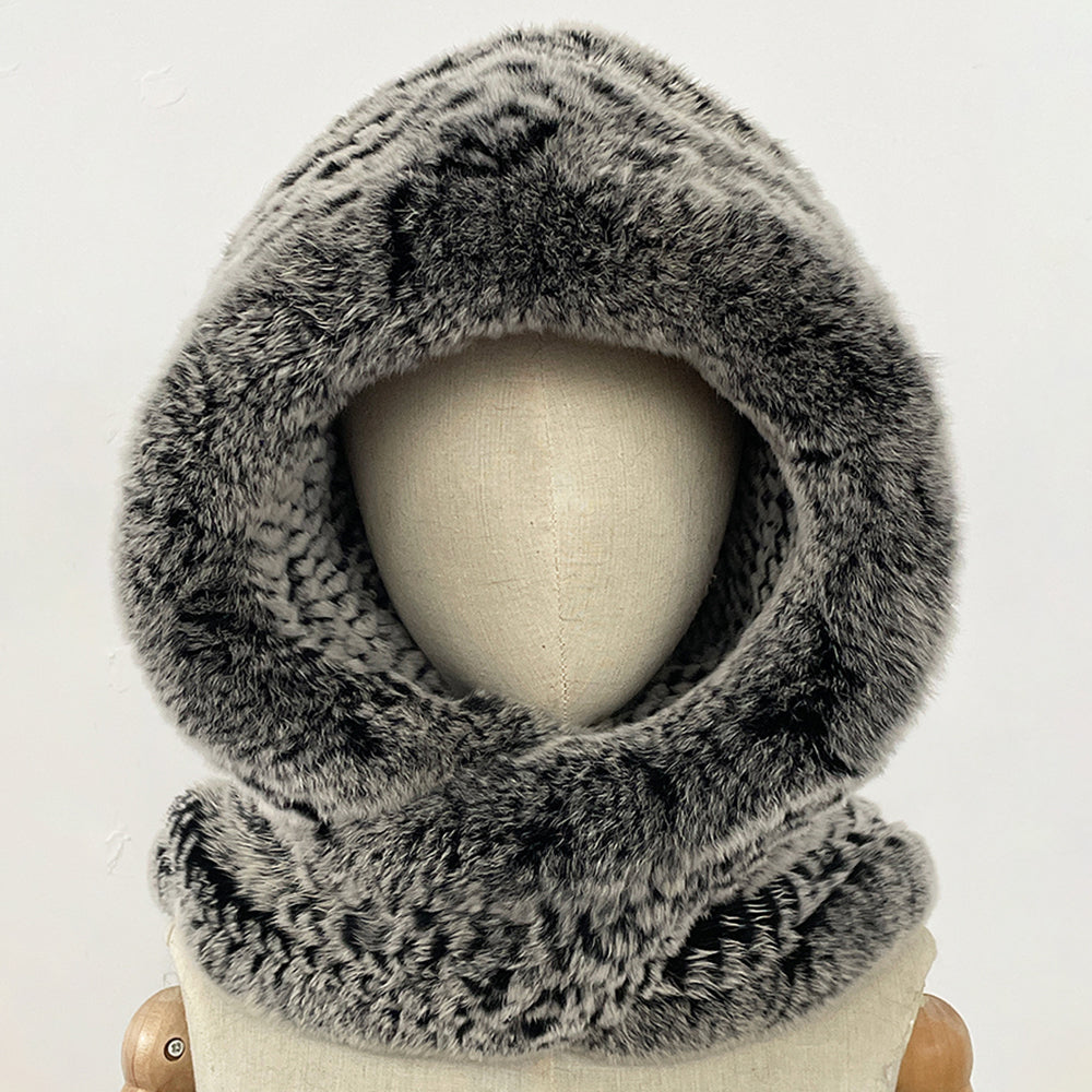 OFTBUY Thick Warm Windproof Natural Rabbit Fur Hat with Scarf Women New Winter Cute Cycling Cap Child Fluffy Rea Fur Neckerchief