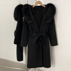 OFTBUY Long Hooded Real Fox Fur Wool Jacket Women New Autumn Winter Woolen Clothes Female Fashion Warm Natural Fur Woolen Coat