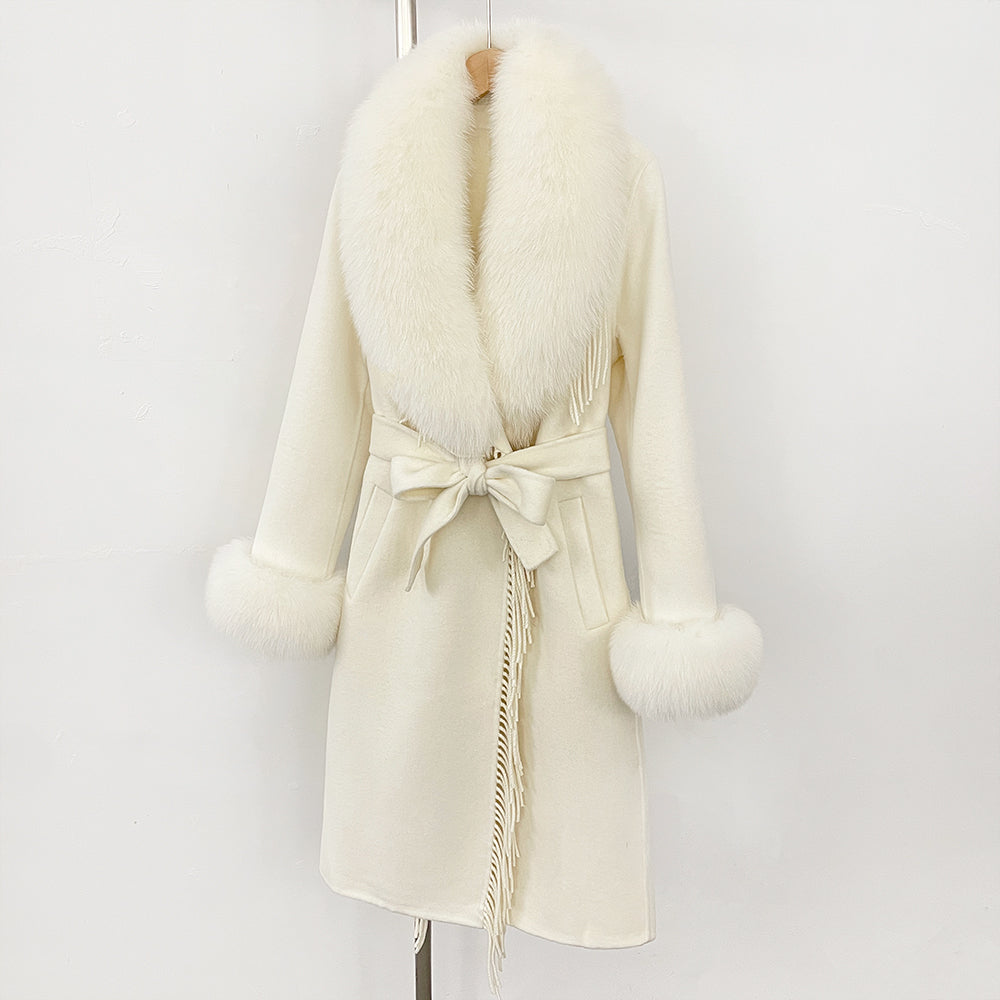 OFTBUY Short Real Fox Fur Wool Coat New Autumn Winter Clothes Women Fashion Natural Fur Woolen Jacket Female Tassel Overcoat