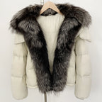 OFTBUY Ultra-Luxury 90% Duck Down Puffer Jacket with Oversized Real Fox & Raccoon Fur Collar