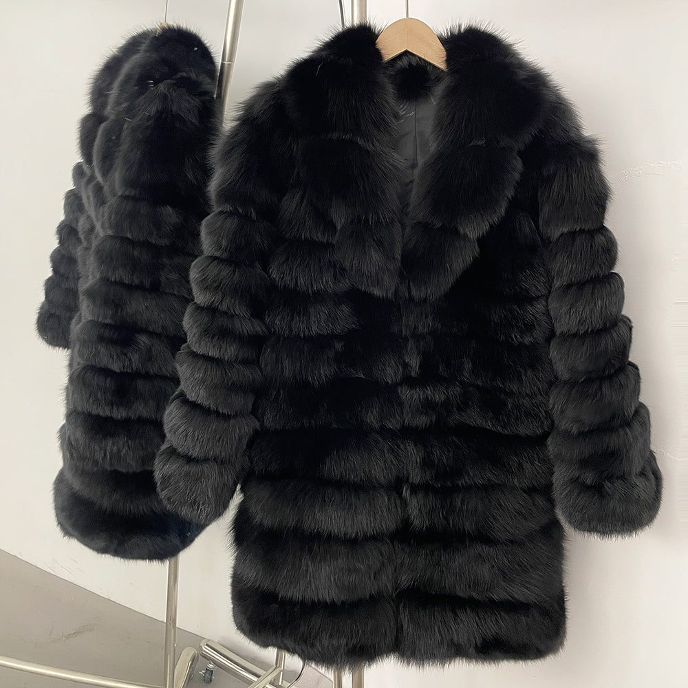 OFTBUY Luxury 100% Real Fox Fur Coat - Mid-Length Winter Tiered Fur Jacket for Women
