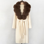 OFTBUY New Autumn Winter Top Clothes Female Long Big Real Fox Fur Collar Woolen Jacket Women Fashion Warm Cashmere Wool Coat