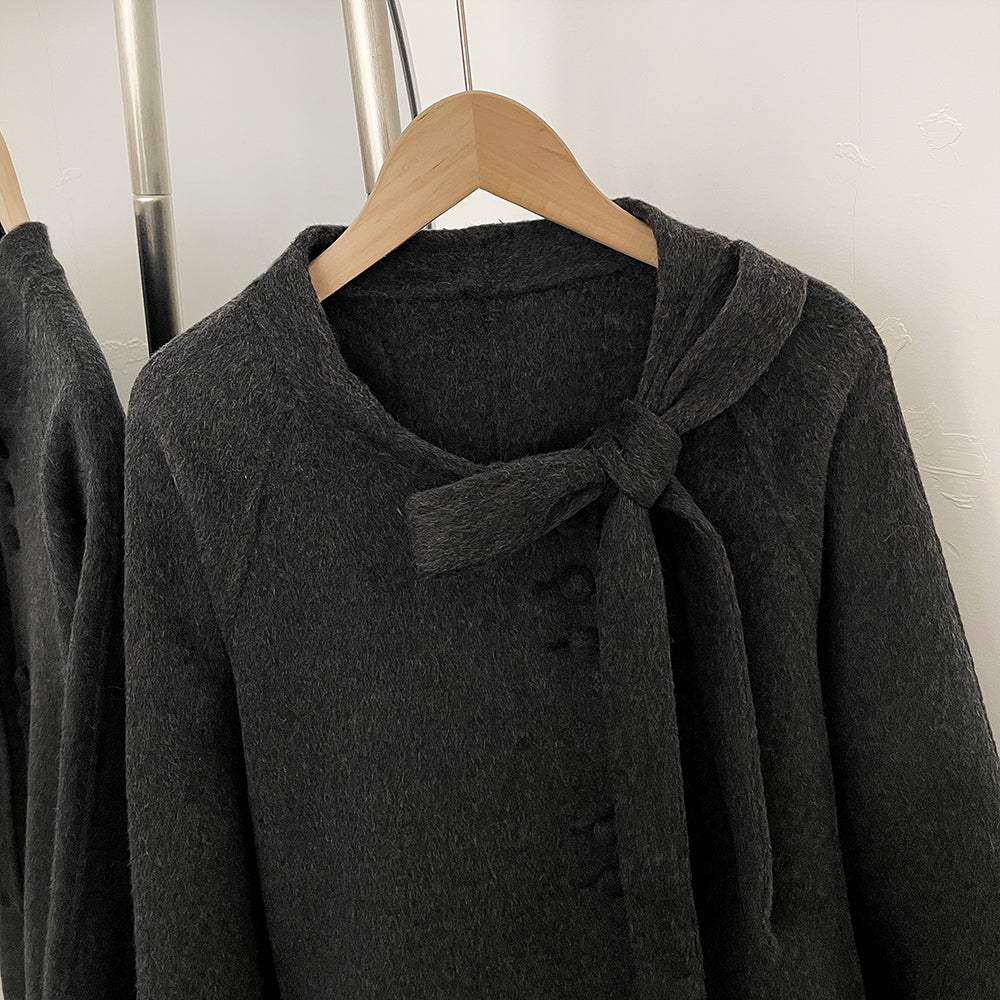 OFTBUY New Women's Double-Faced Wool Coat with Real Fox Fur Design Belted Bow Warm Winter Elegant Fashion Outerwear Woolen Coat