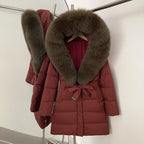 OFTBUY New Winter Genuine Fox Fur Hooded Puffer Coat Women Women's White Duck Down Jacket Outerwear Female Fashion Parkas
