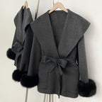OFTBUY Pockets Elegant Warm Winter Fashion Outerwear Female New Women's Double-Faced Wool Coat Lapel Collar Belt Real Fox Fur