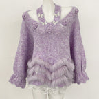 OFTBUY New Spring Autumn Flowers Butterflies Knitting Pullovers Clothes Women Halves Knitted Sweater Female Real Fox Fur Coat