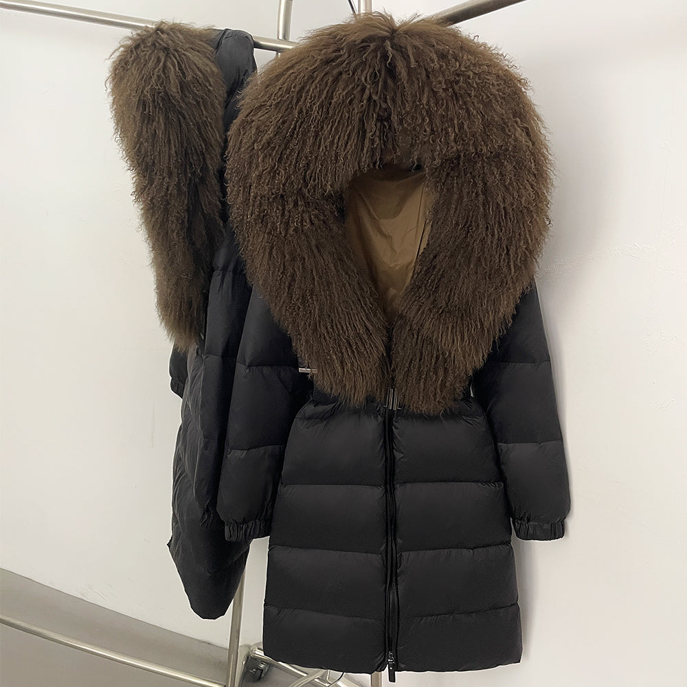 OFTBUY Warm Long Puffer Jacket Female New Winter Clothes Women Fashion Luxury Duck Down Coat with Real Mongolia Sheep Fur Collar
