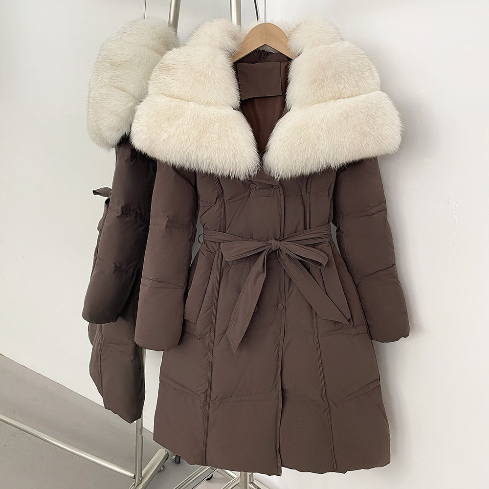 OFTBUY New Winter Thickened Clothes Women Long Big Natural Fox Fur Puffer Coat Female Real Fox Fur Fluffy White Duck Down Jacket
