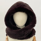 OFTBUY Thick Warm Windproof Natural Rabbit Fur Hat with Scarf Women New Winter Cute Cycling Cap Child Fluffy Rea Fur Neckerchief