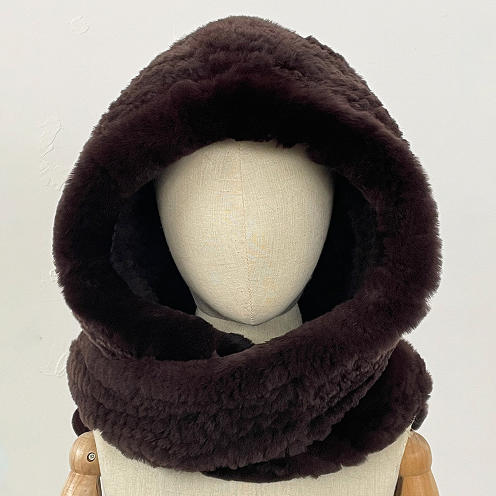 OFTBUY Thick Warm Windproof Natural Rabbit Fur Hat with Scarf Women New Winter Cute Cycling Cap Child Fluffy Rea Fur Neckerchief