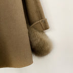OFTBUY New Women's Double-Faced Wool Coat with Real Fox Fur Cuffs Round Neck Warm Winter Elegant Fashion Outerwear Woolen Coat
