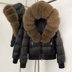 OFTBUY Hooded Thickened Warm Fluffy Puffer Jacket Women New Winter Real Fox Fur Top Clothing Natural Fur White Duck Down Coat