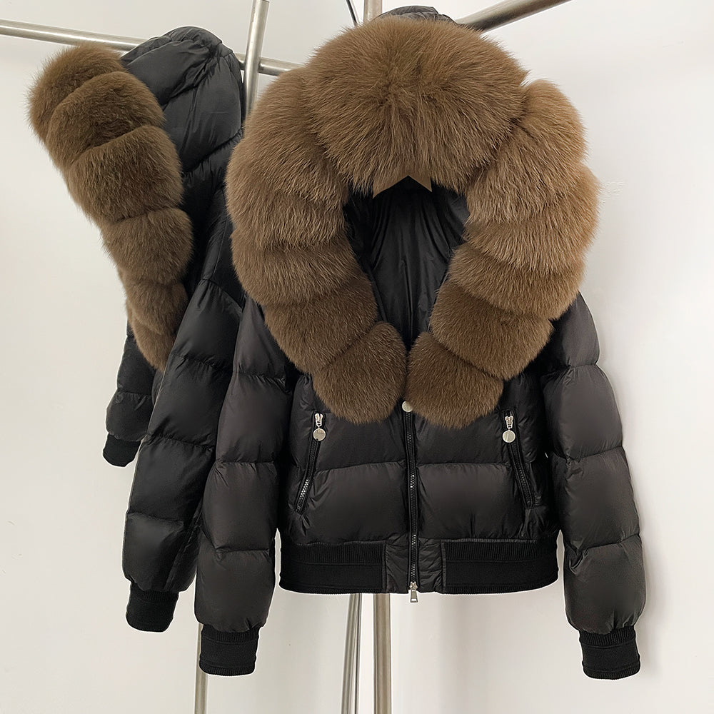 OFTBUY Hooded Thickened Warm Fluffy Puffer Jacket Women New Winter Real Fox Fur Top Clothing Natural Fur White Duck Down Coat