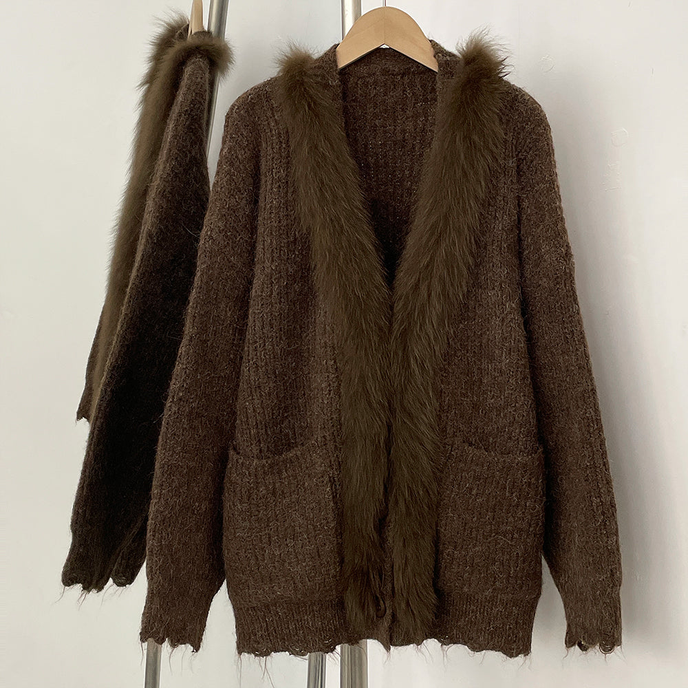 OFTBUY New Spring Autumn Knitting Clothes Women Knitted Long Sleeves Sweater Coat Female Fashion Real Fox Fur Cardigan Jacket