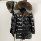 OFTBUY New Hood Collar Luxury Warm Winter Women's Shiny Puffer Jacket with Real Raccoon Fox Fur Outerwear Duck Down Coat Female